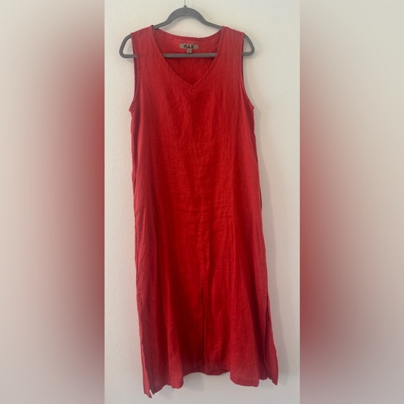 Flax 100 % Linen Sleeveless Maxi Dress Front Split Lagenlook Size Small - Picture 1 of 11